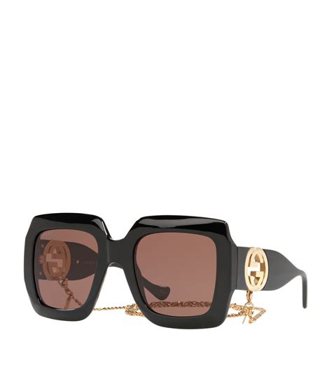 gucci sunglasses wide frame|Gucci rectangular sunglasses with chain.